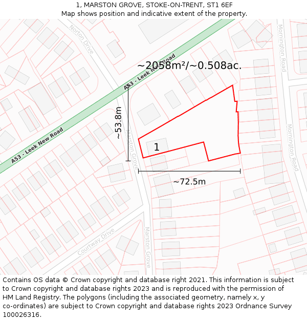 1, MARSTON GROVE, STOKE-ON-TRENT, ST1 6EF: Plot and title map
