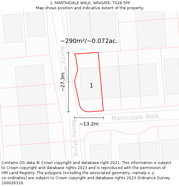 1, MARTINDALE WALK, WINGATE, TS28 5PP: Plot and title map