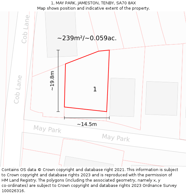 1, MAY PARK, JAMESTON, TENBY, SA70 8AX: Plot and title map