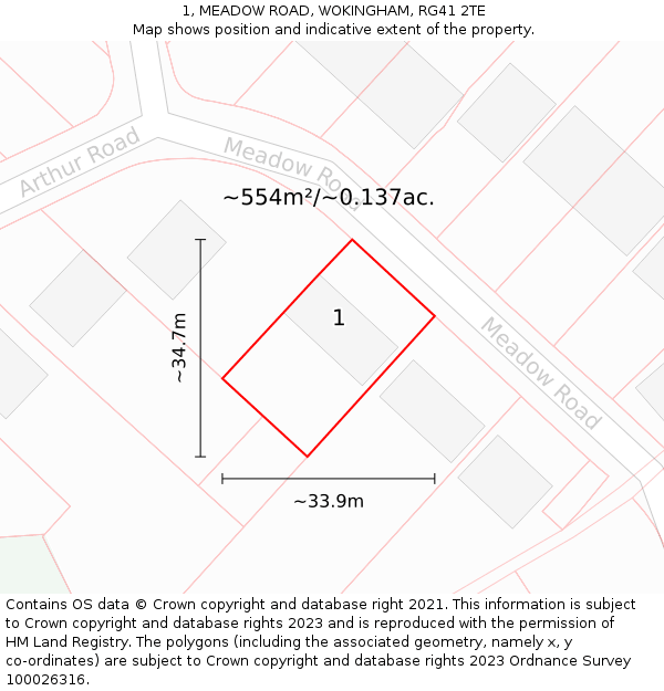 1, MEADOW ROAD, WOKINGHAM, RG41 2TE: Plot and title map