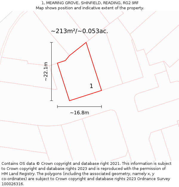 1, MEARING GROVE, SHINFIELD, READING, RG2 9RF: Plot and title map