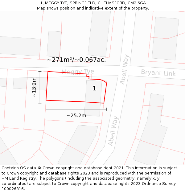 1, MEGGY TYE, SPRINGFIELD, CHELMSFORD, CM2 6GA: Plot and title map