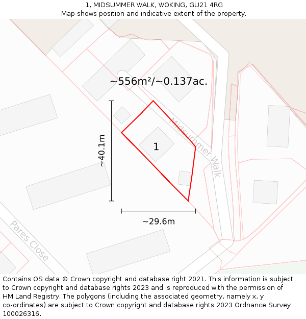 1, MIDSUMMER WALK, WOKING, GU21 4RG: Plot and title map