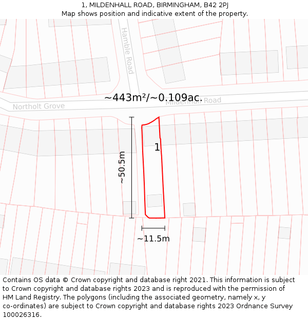 1, MILDENHALL ROAD, BIRMINGHAM, B42 2PJ: Plot and title map