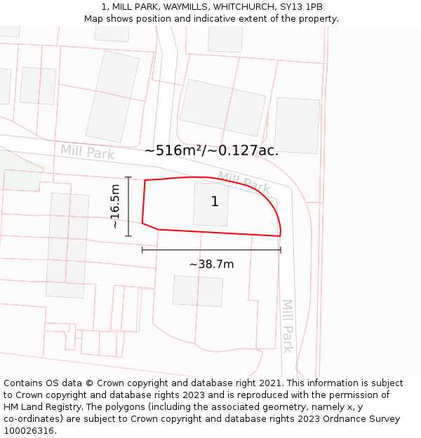 1, MILL PARK, WAYMILLS, WHITCHURCH, SY13 1PB: Plot and title map