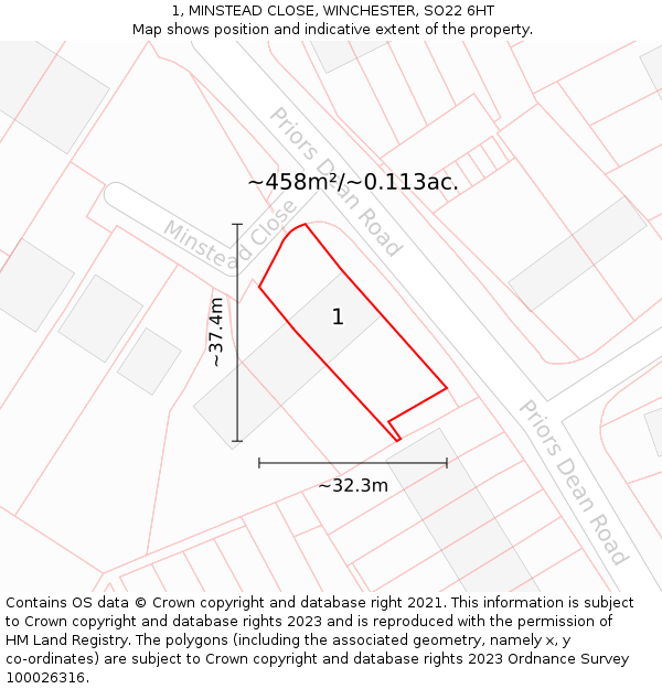 1, MINSTEAD CLOSE, WINCHESTER, SO22 6HT: Plot and title map