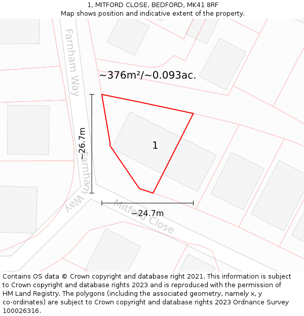 1, MITFORD CLOSE, BEDFORD, MK41 8RF: Plot and title map