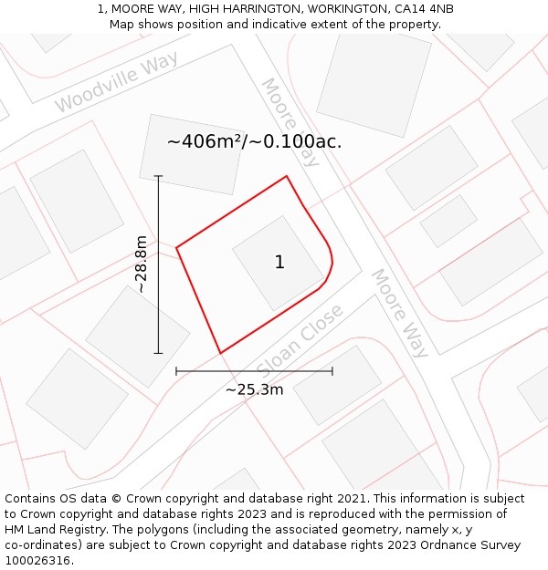 1, MOORE WAY, HIGH HARRINGTON, WORKINGTON, CA14 4NB: Plot and title map