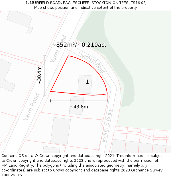 1, MUIRFIELD ROAD, EAGLESCLIFFE, STOCKTON-ON-TEES, TS16 9EJ: Plot and title map