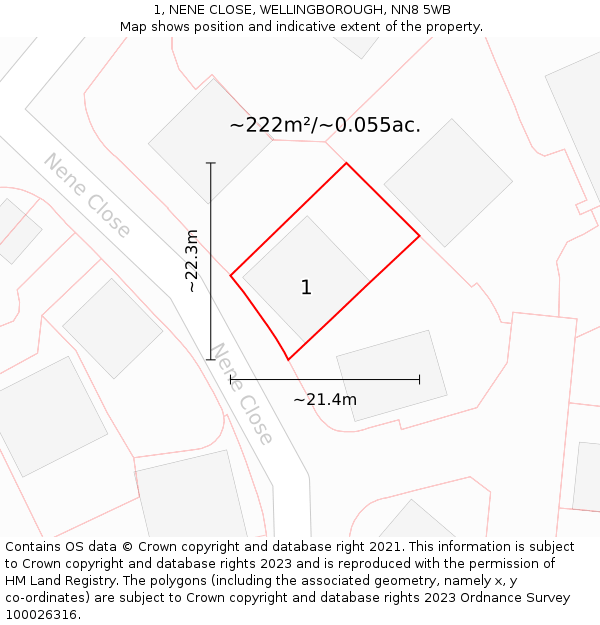 1, NENE CLOSE, WELLINGBOROUGH, NN8 5WB: Plot and title map