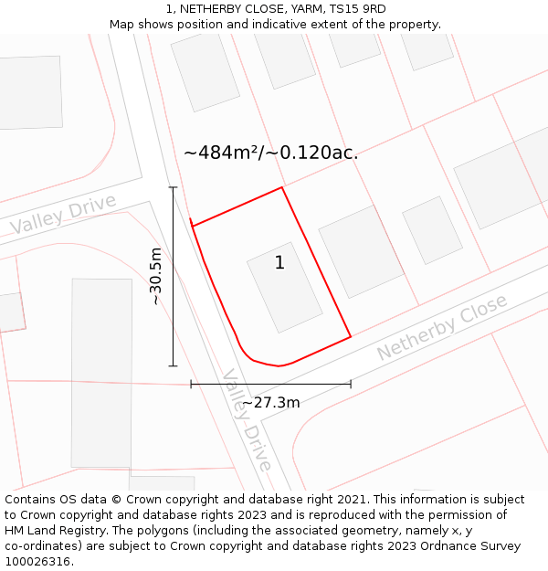 1, NETHERBY CLOSE, YARM, TS15 9RD: Plot and title map