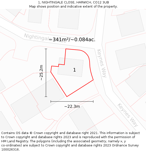 1, NIGHTINGALE CLOSE, HARWICH, CO12 3UB: Plot and title map