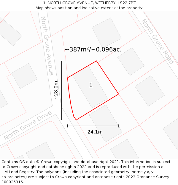 1, NORTH GROVE AVENUE, WETHERBY, LS22 7PZ: Plot and title map