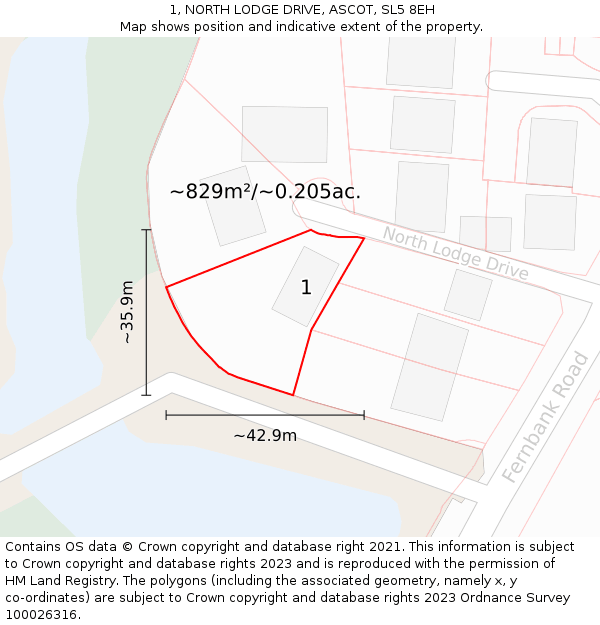 1, NORTH LODGE DRIVE, ASCOT, SL5 8EH: Plot and title map