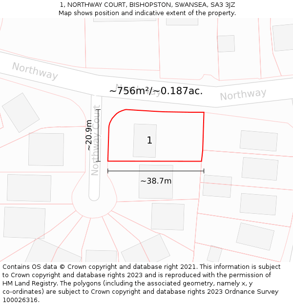 1, NORTHWAY COURT, BISHOPSTON, SWANSEA, SA3 3JZ: Plot and title map