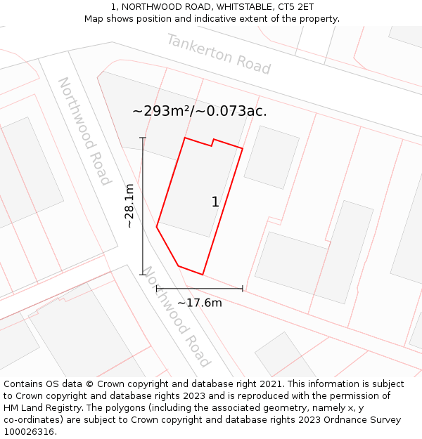 1, NORTHWOOD ROAD, WHITSTABLE, CT5 2ET: Plot and title map