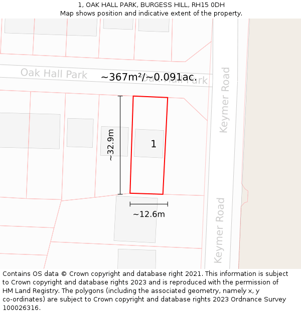 1, OAK HALL PARK, BURGESS HILL, RH15 0DH: Plot and title map