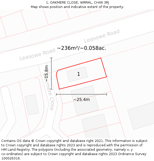 1, OAKMERE CLOSE, WIRRAL, CH46 3RJ: Plot and title map