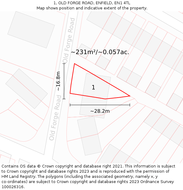 1, OLD FORGE ROAD, ENFIELD, EN1 4TL: Plot and title map