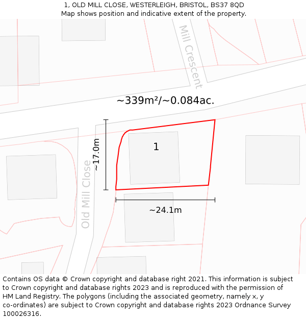 1, OLD MILL CLOSE, WESTERLEIGH, BRISTOL, BS37 8QD: Plot and title map