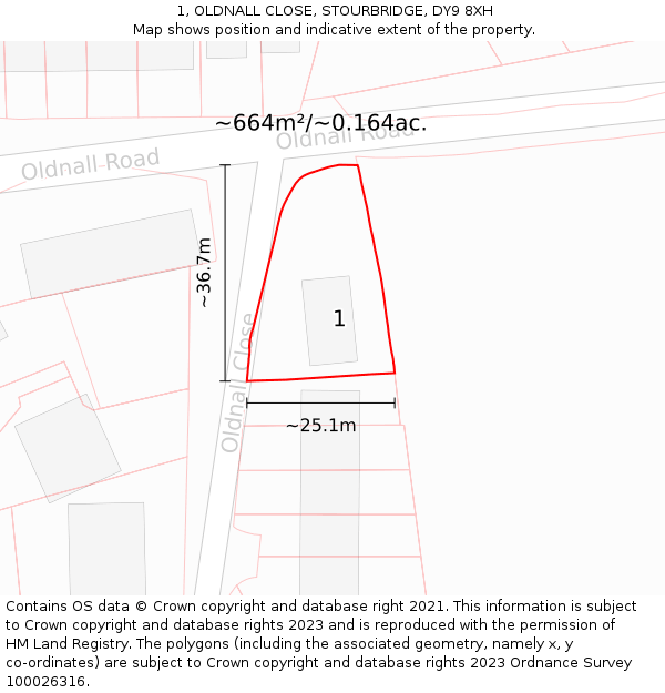 1, OLDNALL CLOSE, STOURBRIDGE, DY9 8XH: Plot and title map