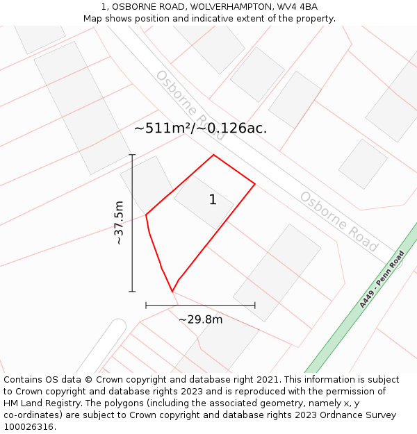 1, OSBORNE ROAD, WOLVERHAMPTON, WV4 4BA: Plot and title map