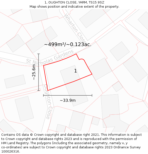 1, OUGHTON CLOSE, YARM, TS15 9SZ: Plot and title map