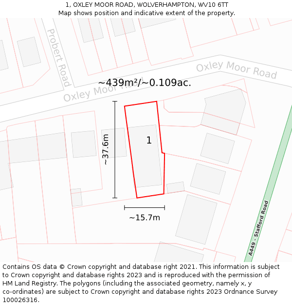 1, OXLEY MOOR ROAD, WOLVERHAMPTON, WV10 6TT: Plot and title map