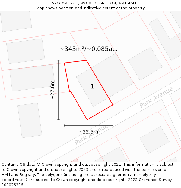 1, PARK AVENUE, WOLVERHAMPTON, WV1 4AH: Plot and title map