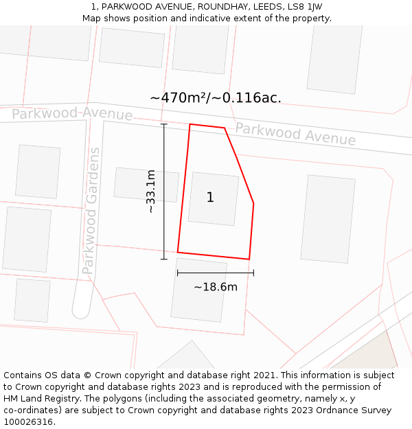 1, PARKWOOD AVENUE, ROUNDHAY, LEEDS, LS8 1JW: Plot and title map
