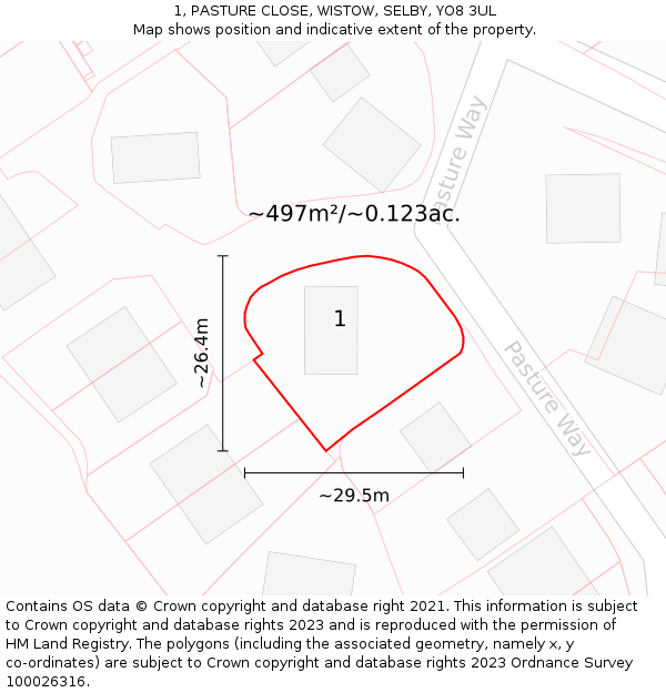 1, PASTURE CLOSE, WISTOW, SELBY, YO8 3UL: Plot and title map