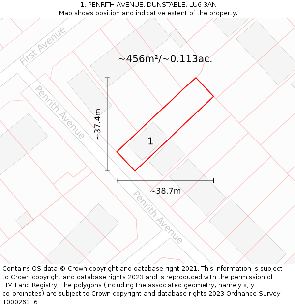 1, PENRITH AVENUE, DUNSTABLE, LU6 3AN: Plot and title map