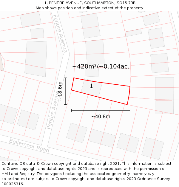 1, PENTIRE AVENUE, SOUTHAMPTON, SO15 7RR: Plot and title map