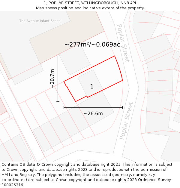 1, POPLAR STREET, WELLINGBOROUGH, NN8 4PL: Plot and title map