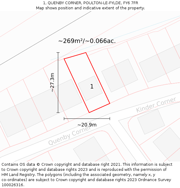 1, QUENBY CORNER, POULTON-LE-FYLDE, FY6 7FR: Plot and title map