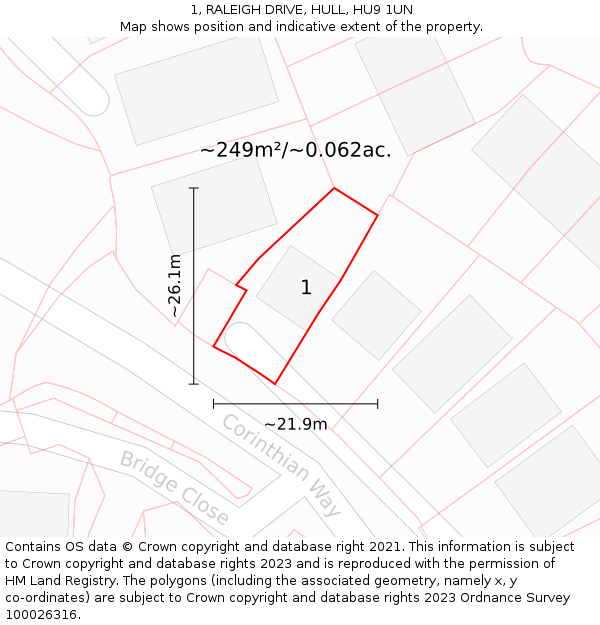 1, RALEIGH DRIVE, HULL, HU9 1UN: Plot and title map