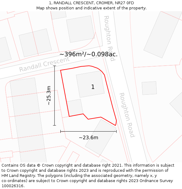 1, RANDALL CRESCENT, CROMER, NR27 0FD: Plot and title map