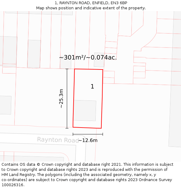 1, RAYNTON ROAD, ENFIELD, EN3 6BP: Plot and title map