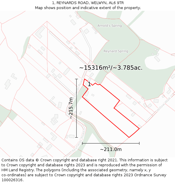 1, REYNARDS ROAD, WELWYN, AL6 9TR: Plot and title map