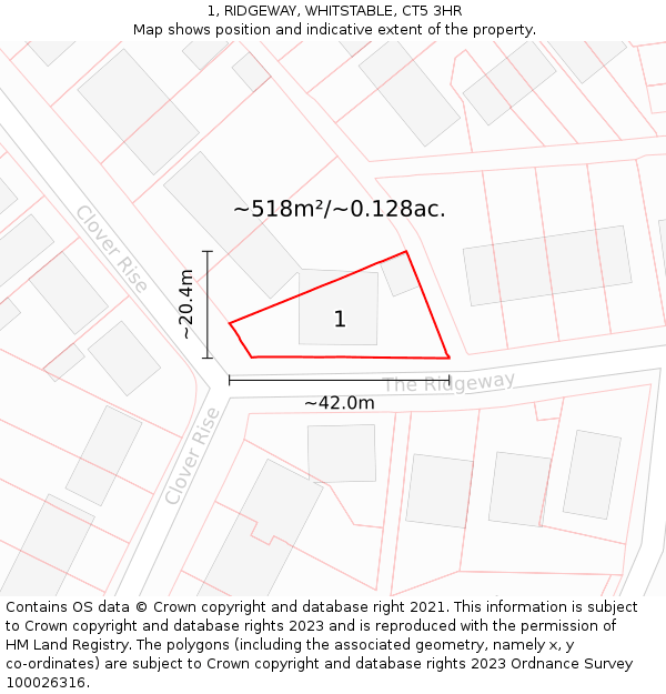 1, RIDGEWAY, WHITSTABLE, CT5 3HR: Plot and title map