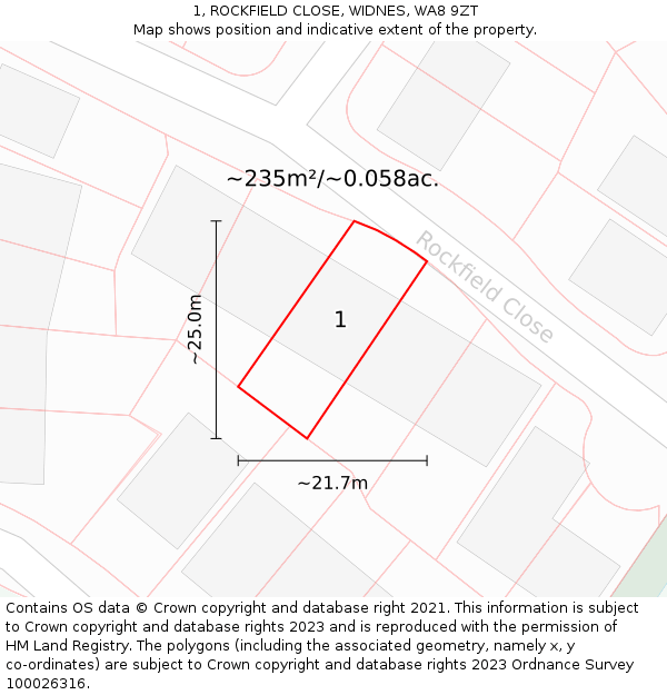 1, ROCKFIELD CLOSE, WIDNES, WA8 9ZT: Plot and title map