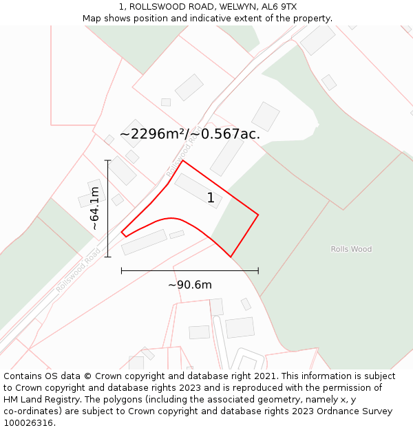 1, ROLLSWOOD ROAD, WELWYN, AL6 9TX: Plot and title map