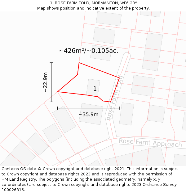 1, ROSE FARM FOLD, NORMANTON, WF6 2RY: Plot and title map