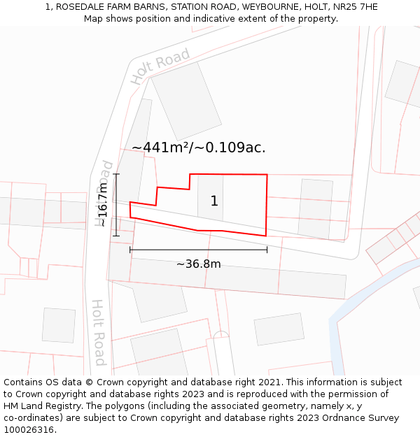 1, ROSEDALE FARM BARNS, STATION ROAD, WEYBOURNE, HOLT, NR25 7HE: Plot and title map