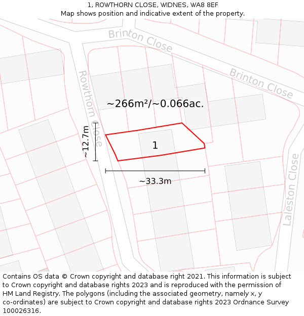 1, ROWTHORN CLOSE, WIDNES, WA8 8EF: Plot and title map