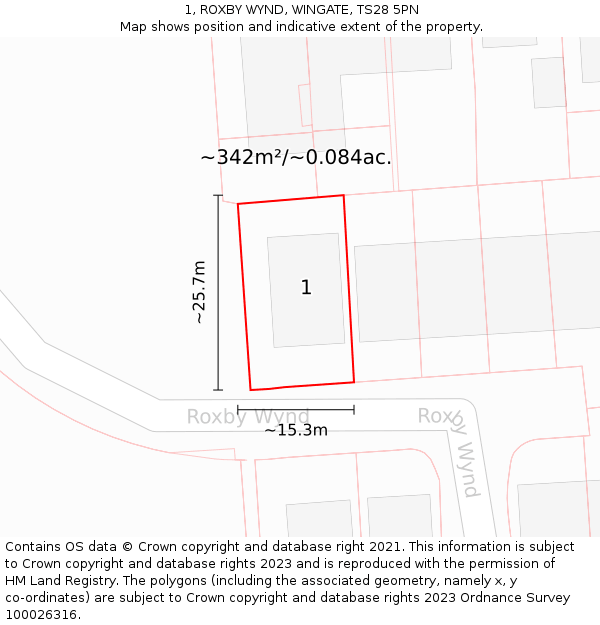 1, ROXBY WYND, WINGATE, TS28 5PN: Plot and title map