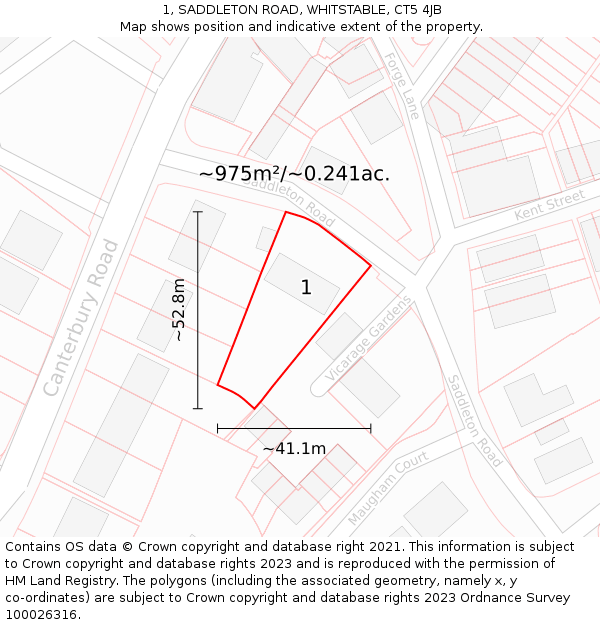 1, SADDLETON ROAD, WHITSTABLE, CT5 4JB: Plot and title map