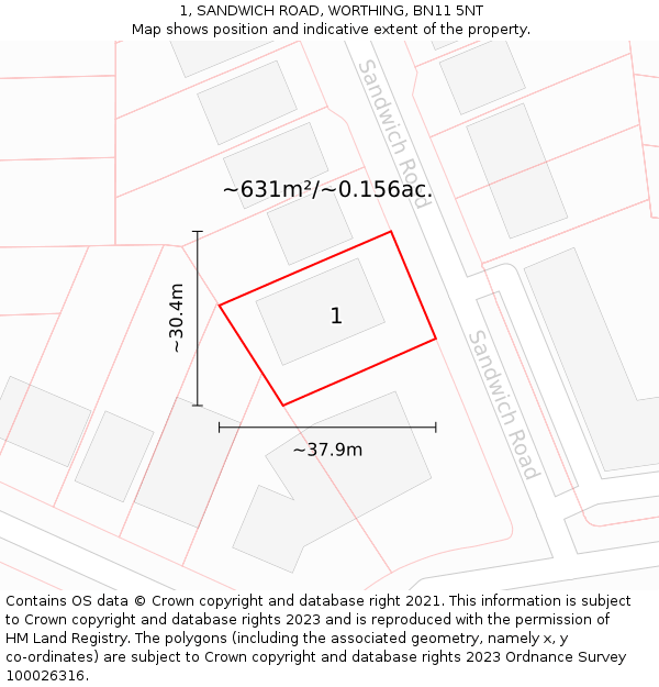 1, SANDWICH ROAD, WORTHING, BN11 5NT: Plot and title map