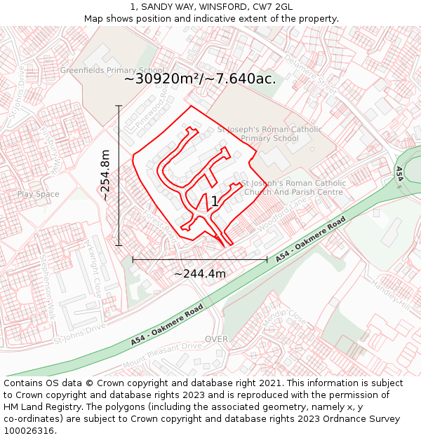 1, SANDY WAY, WINSFORD, CW7 2GL: Plot and title map