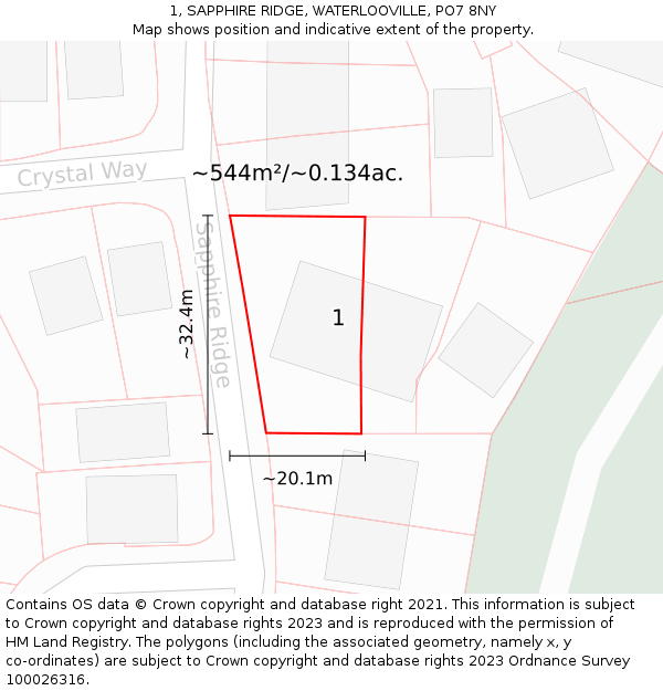 1, SAPPHIRE RIDGE, WATERLOOVILLE, PO7 8NY: Plot and title map